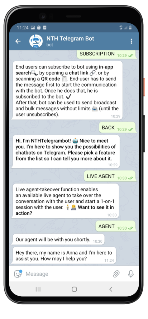 example of a telegram chatbot